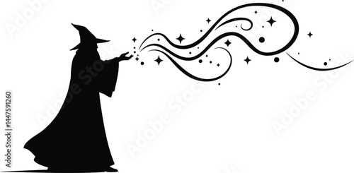 Minimalist Wizard Silhouette Casting Spell