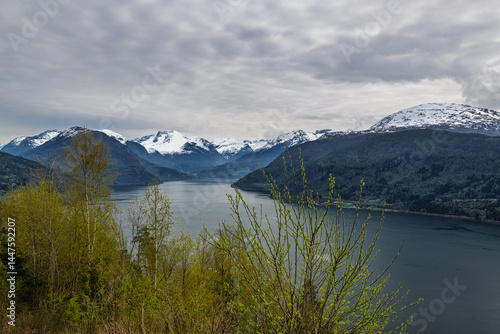 Snowy Mountains over the Fjord.
