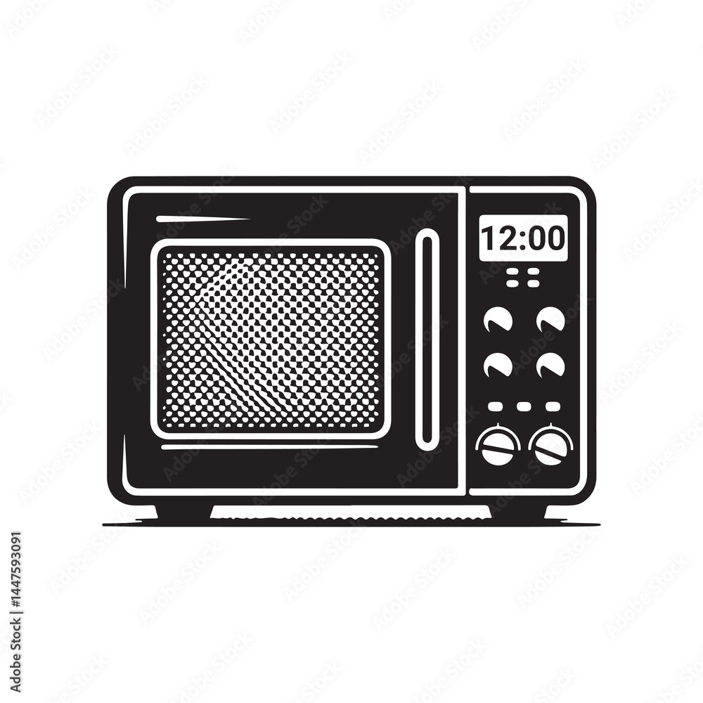 Obraz premium Microwave Silhouette Vector Illustration, Solid White Background.