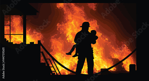 Firefighter Rescuing Child Silhouette