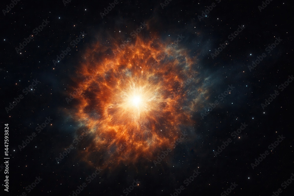 Fototapeta premium Stunning cosmic explosion illuminating the dark universe with orange and blue lights