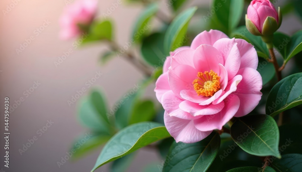 Delicate pink camellia, vibrant green foliage Lush floral arrangement , bloom, vibrant, petals Delicate pink camellia, vibrant green foliage Lush floral arrangement , bloom, vibrant, petals