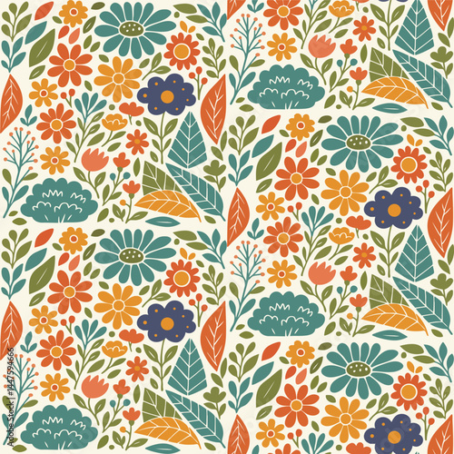 Floral Pattern Design with Colorful Flowers