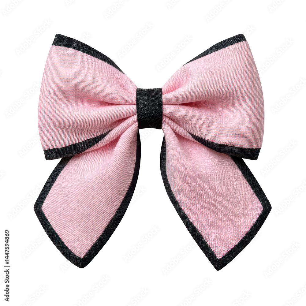 Pink hair bow with black edges, fabric accessory, decorative ribbon, elegant style, soft texture, fashion detail