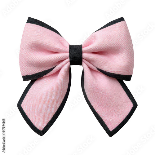 Obraz na płótnie Pink hair bow with black edges, fabric accessory, decorative ribbon, elegant style, soft texture, fashion detail w salonie