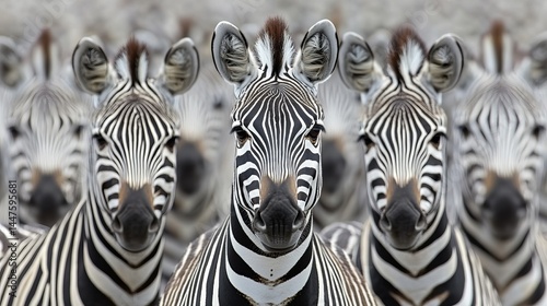 A Striking Herd of Zebras Grazing on Lush Green Grass Under a Clear Blue Sky in the African Savanna