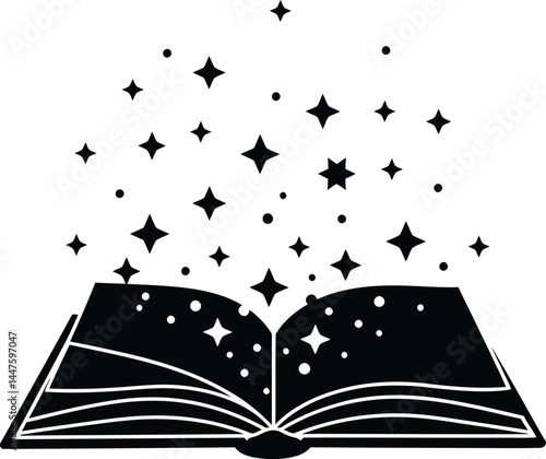 Open Book Silhouette with Stars