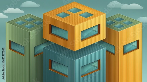 Wallpaper Mural Abstract representation of serverless deployment in hybrid cloud data center - rack chip information background Torontodigital.ca