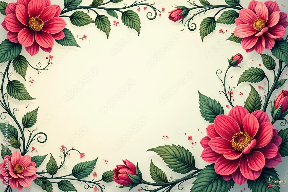 Obraz premium Intricate floral damask, swirling vines and leaves, pattern, tapestry, surface