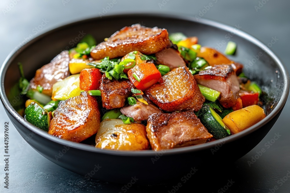 Wok Stir-Frying Crispy Duck and Vegetables Wok Stir-Frying Crispy Duck and Vegetables