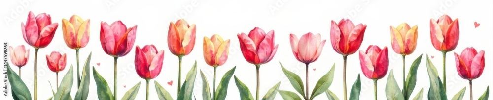 Fototapeta premium Delicate watercolor tulips, white background Charming spring floral clipart , download, art