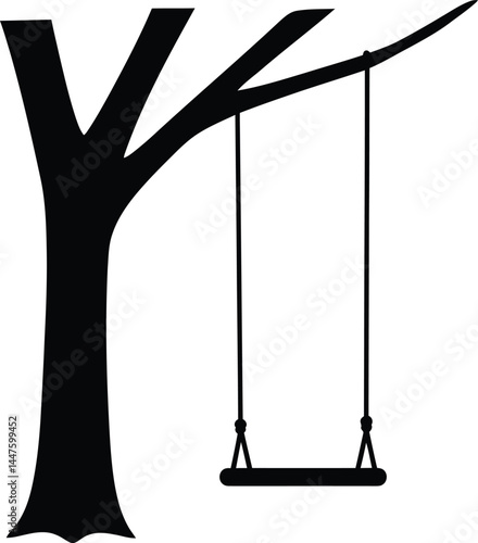 Swinging Silhouette: Black and White Vector Tree Swing