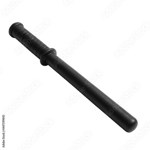 Sturdy black defense baton featuring a comfortable ribbed handle and a smooth, impact-resistant cylindrical body.