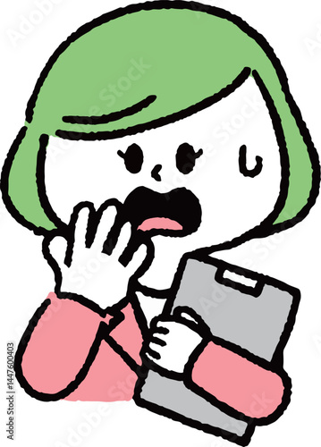 ファイルを持って驚いているスーツの女性