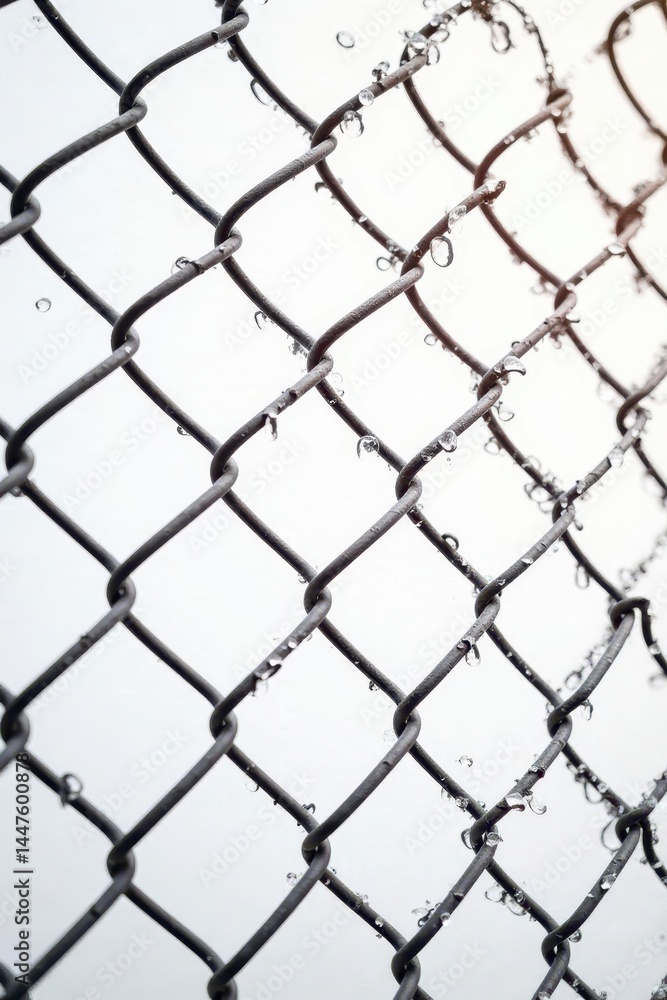 Naklejka premium New chain link fence against a bright white background , photography, outdoors