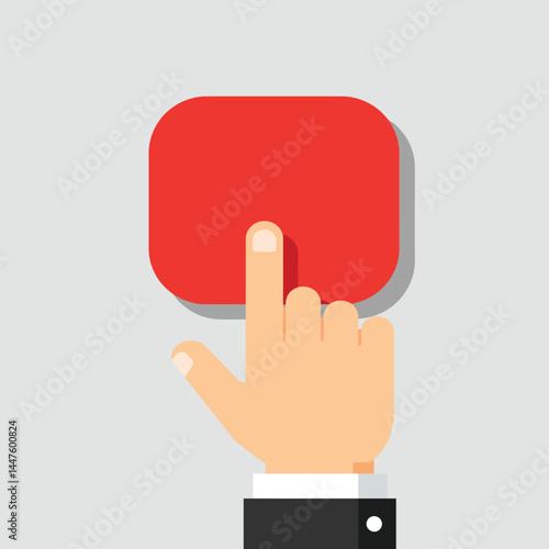 Hand pressing the red button. Flat design style