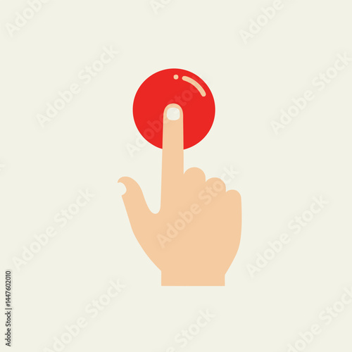 Hand pressing the red button. Flat design style
