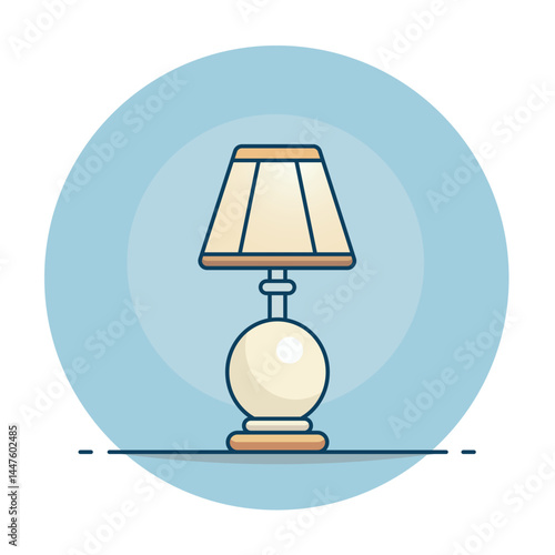 Table lamp in flat cartoon style with blue background