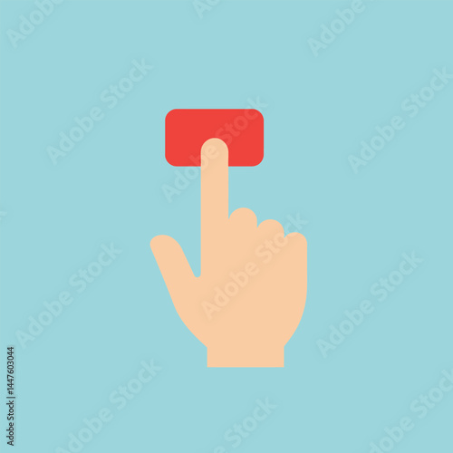 Hand pressing the red button. Flat design style