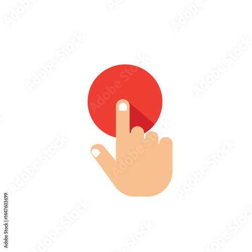 Hand pressing the red button. Flat design style