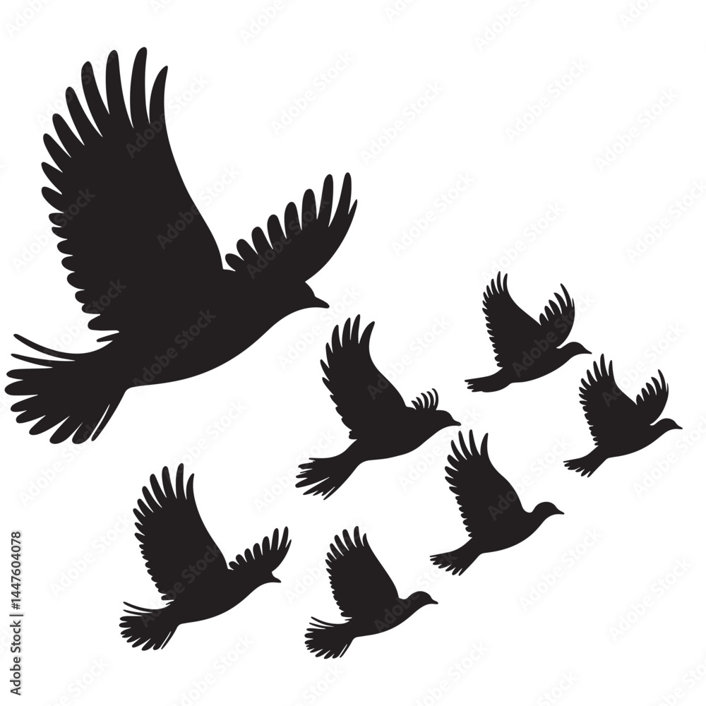 Flying birds silhouettes on white background. Vector illustration, Flying birds silhouettes on white background. Vector illustration,