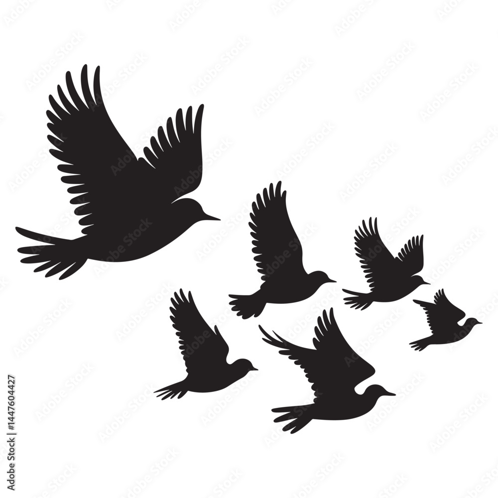 Obraz premium Flying birds silhouettes on white background. Vector illustration, 