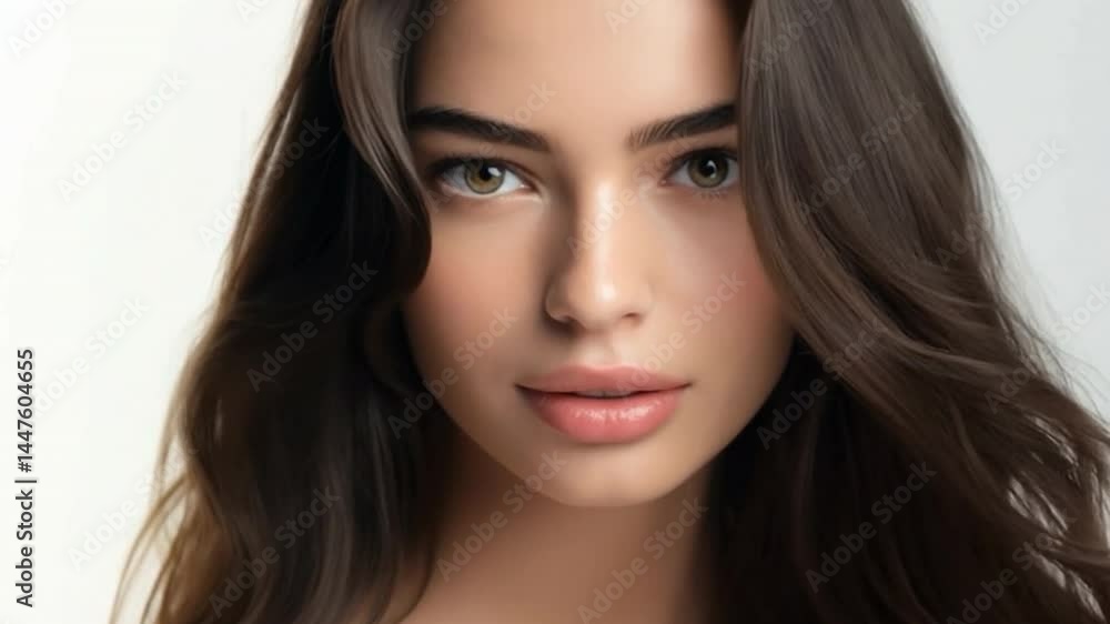 Radiant Elegance: A captivating portrait, highlighting the natural beauty of a young woman. Her warm gaze, framed by cascading dark hair, exudes confidence and grace. Radiant Elegance: A captivating portrait, highlighting the natural beauty of a young woman. Her warm gaze, framed by cascading dark hair, exudes confidence and grace.