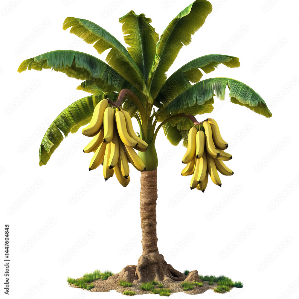 Obraz premium Tropical banana tree with ripe fruit in vibrant foliage
