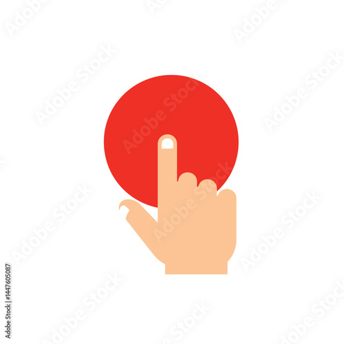 Hand pressing the red button. Flat design style