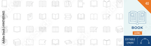 Book icon collection set. Containing library, novel, story, paper, booklet, and more. Editable stroke.