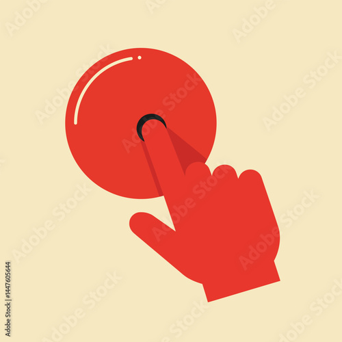 Hand pressing the red button. Flat design style