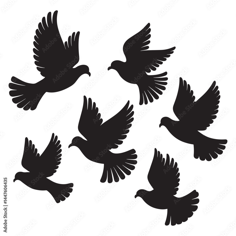 Flying birds silhouettes on white background. Vector illustration, Flying birds silhouettes on white background. Vector illustration,