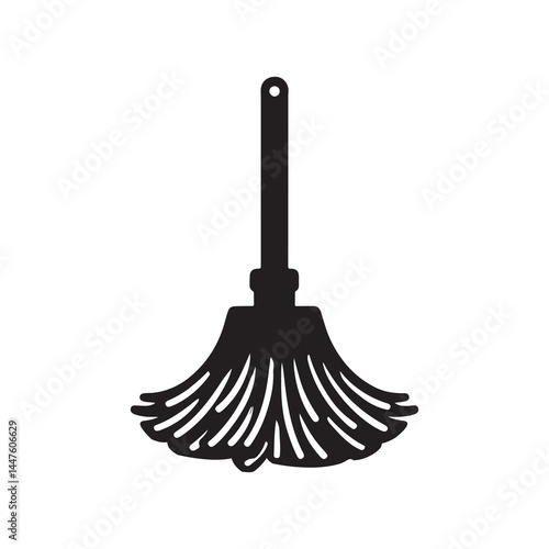 Mop Silhouette Vector Illustration, Solid White Background.