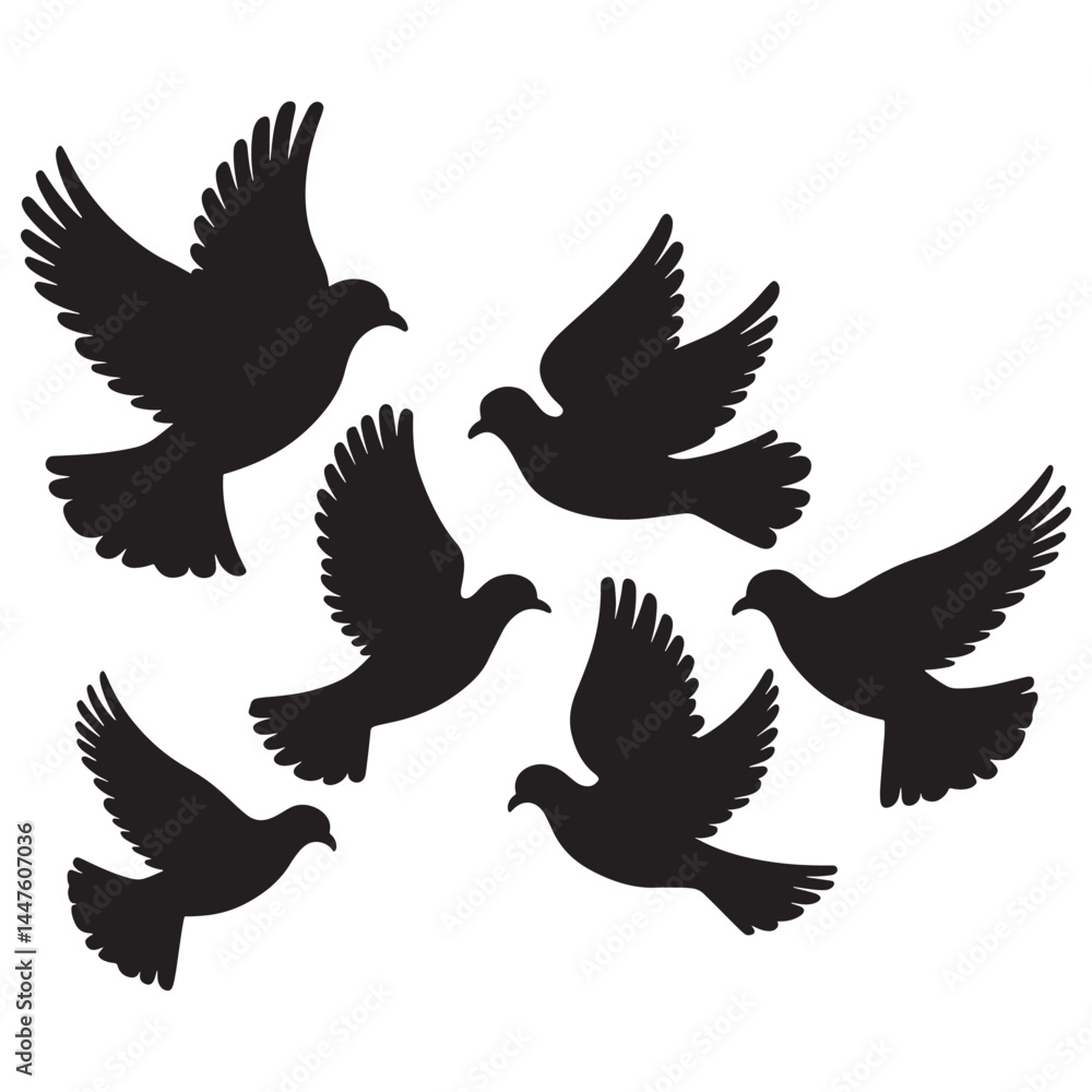 Obraz premium Flying birds silhouettes on white background. Vector illustration, 