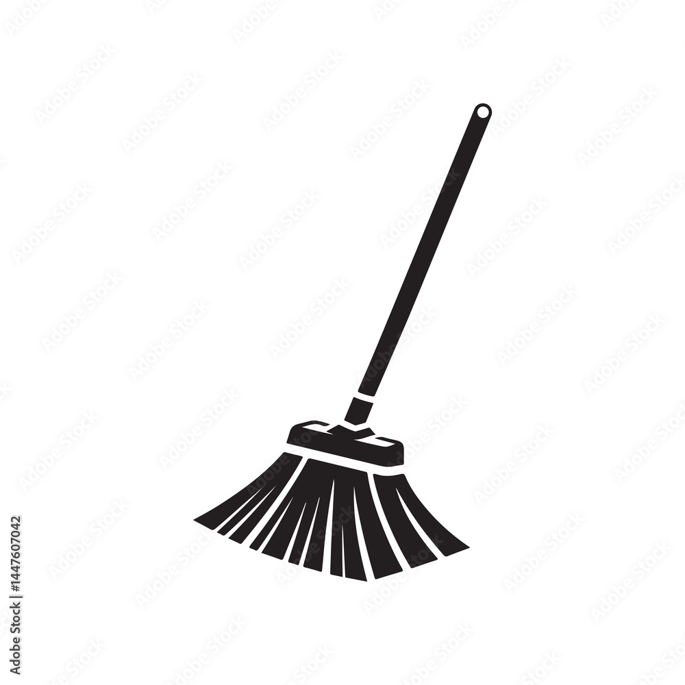 Mop Silhouette Vector Illustration, Solid White Background. Mop Silhouette Vector Illustration, Solid White Background.