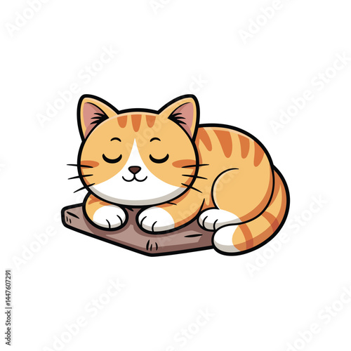 Adorable cat sleeping on scratching post in cartoon vector art


