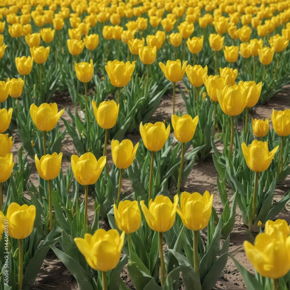 Sea of yellow tulips swaying gently in breeze, close-up view , meadow, image, macro Sea of yellow tulips swaying gently in breeze, close-up view , meadow, image, macro
