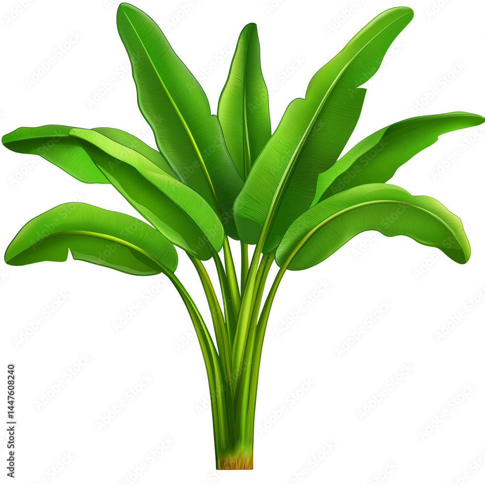 Obraz premium Bright green tropical plant with large leaves in full view
