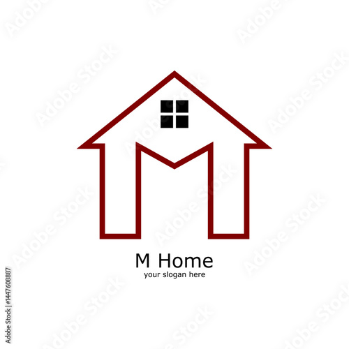 M Home red line logo design template