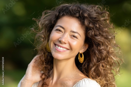 Wallpaper Mural Smiling Woman with Curly Hair and Golden Earrings Torontodigital.ca