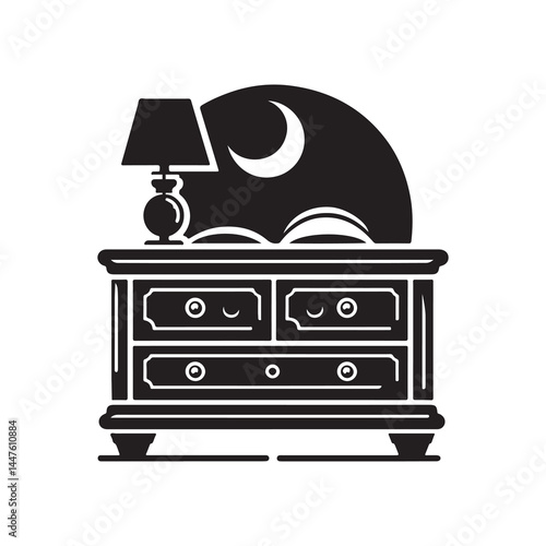 Nightstand Silhouette Vector Illustration, Solid White Background.