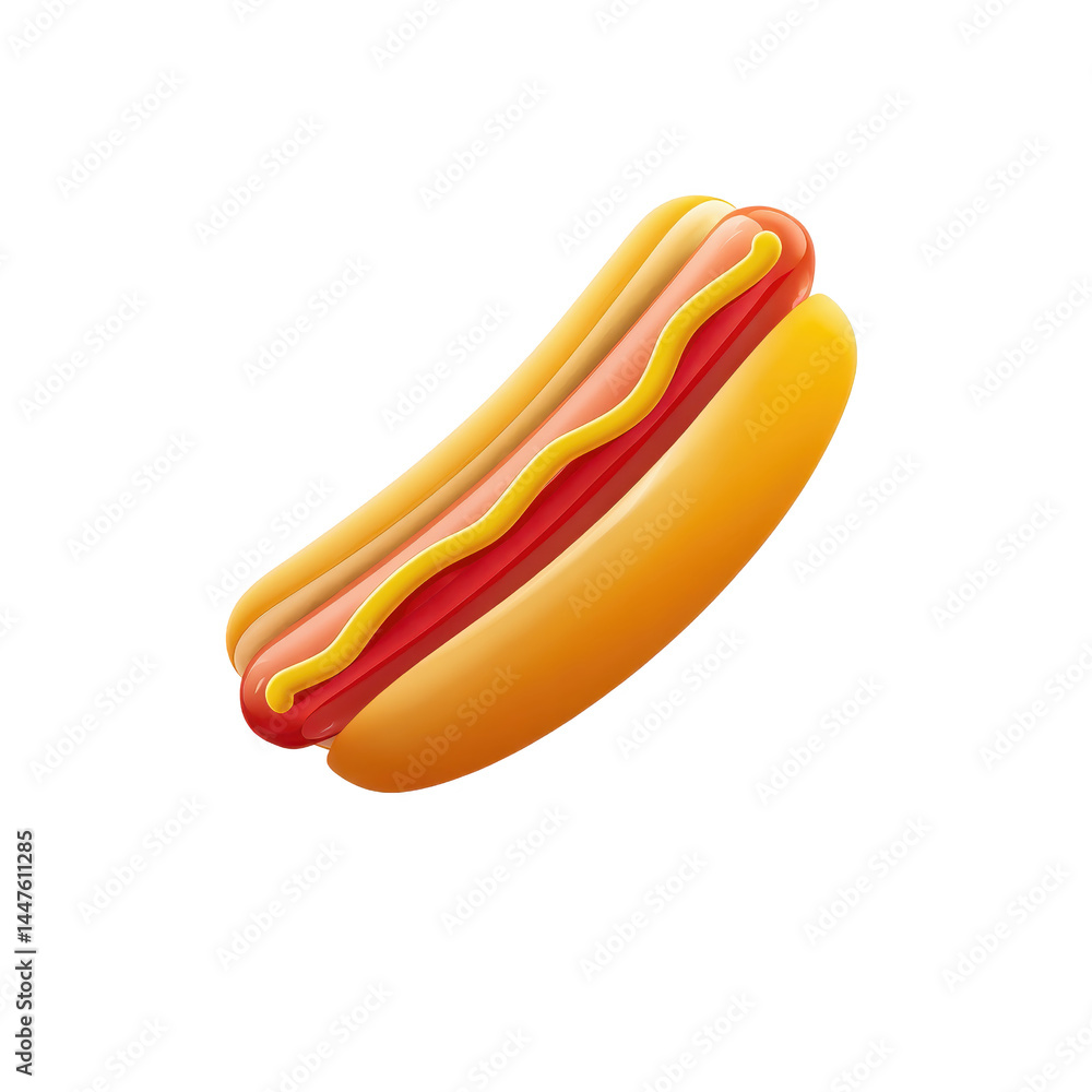 3D Hotdog Icon with Detailed Bun and Sausage, Flat Colors, No Gradient or Shadows, Isolated on White, on transparent background 3D Hotdog Icon with Detailed Bun and Sausage, Flat Colors, No Gradient or Shadows, Isolated on White, on transparent background