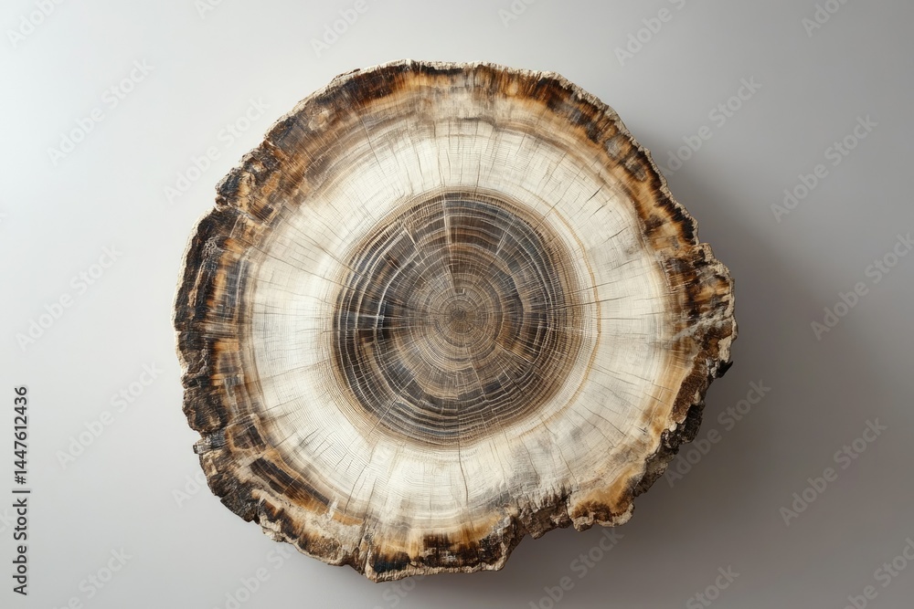 Petrified wood cross-section showcasing intricate growth rings and fossilized texture. Petrified wood cross-section showcasing intricate growth rings and fossilized texture.