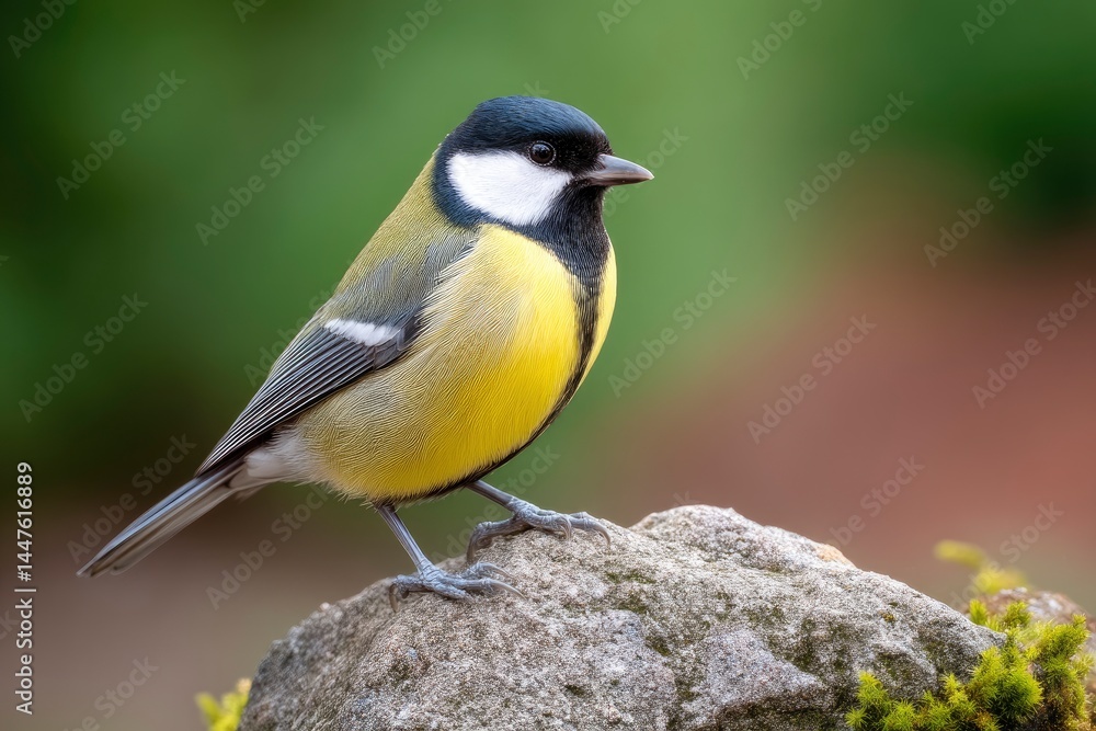 Fototapeta premium Great Tit Bird Perched on Rock