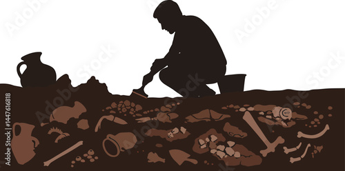 Archaeologist Excavating Artifacts Silhouette