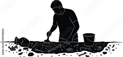 Archaeologist Excavating Artifacts Silhouette