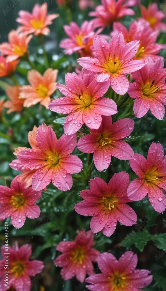 Close-up of raindrops on vibrant spring flowers , background, season Close-up of raindrops on vibrant spring flowers , background, season