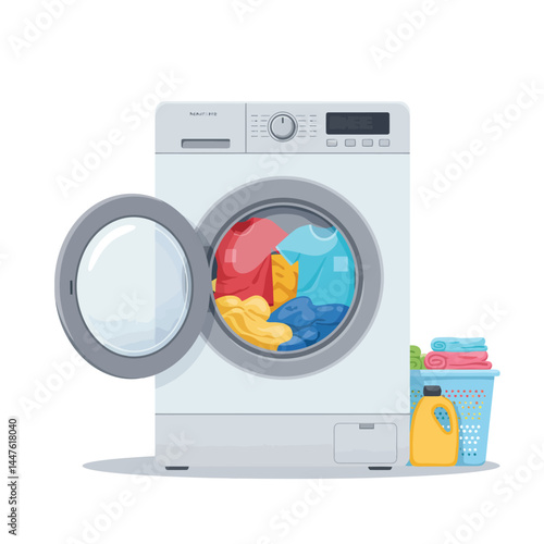 Washing machine flat design style. Vector illustration