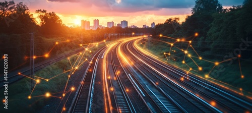 Smart City Rail Network Futuristic Connectivity in Transportation, Symbolizing High-Speed Travel