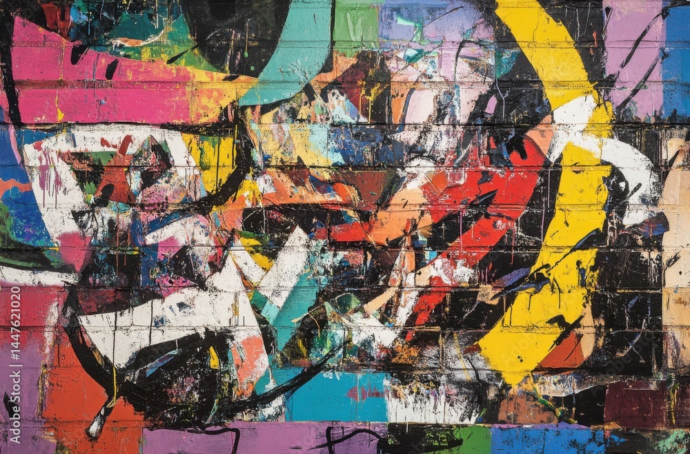 Fototapeta premium Abstract urban scene with graffiti-style colors and